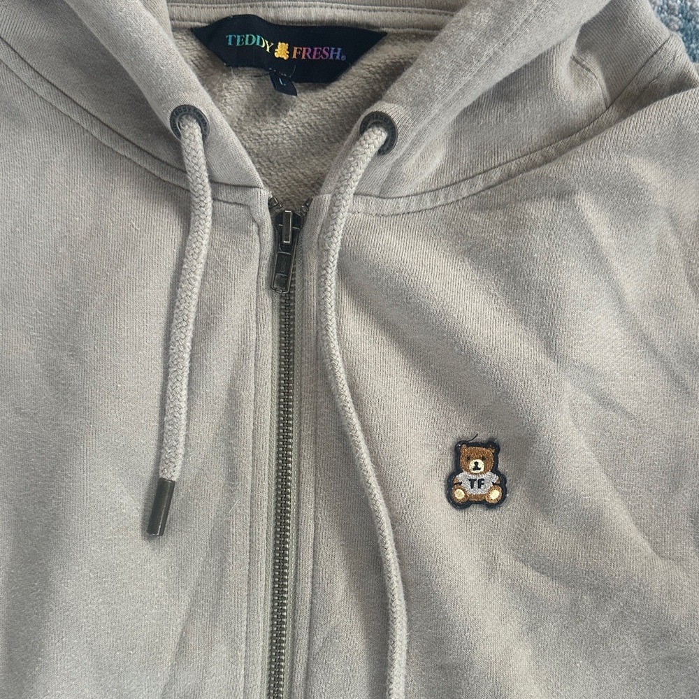 Teddy Fresh Tan Hoodie with Bear Ears Zip Up Beige Mens Unisex Size Large - Picture 5 of 9